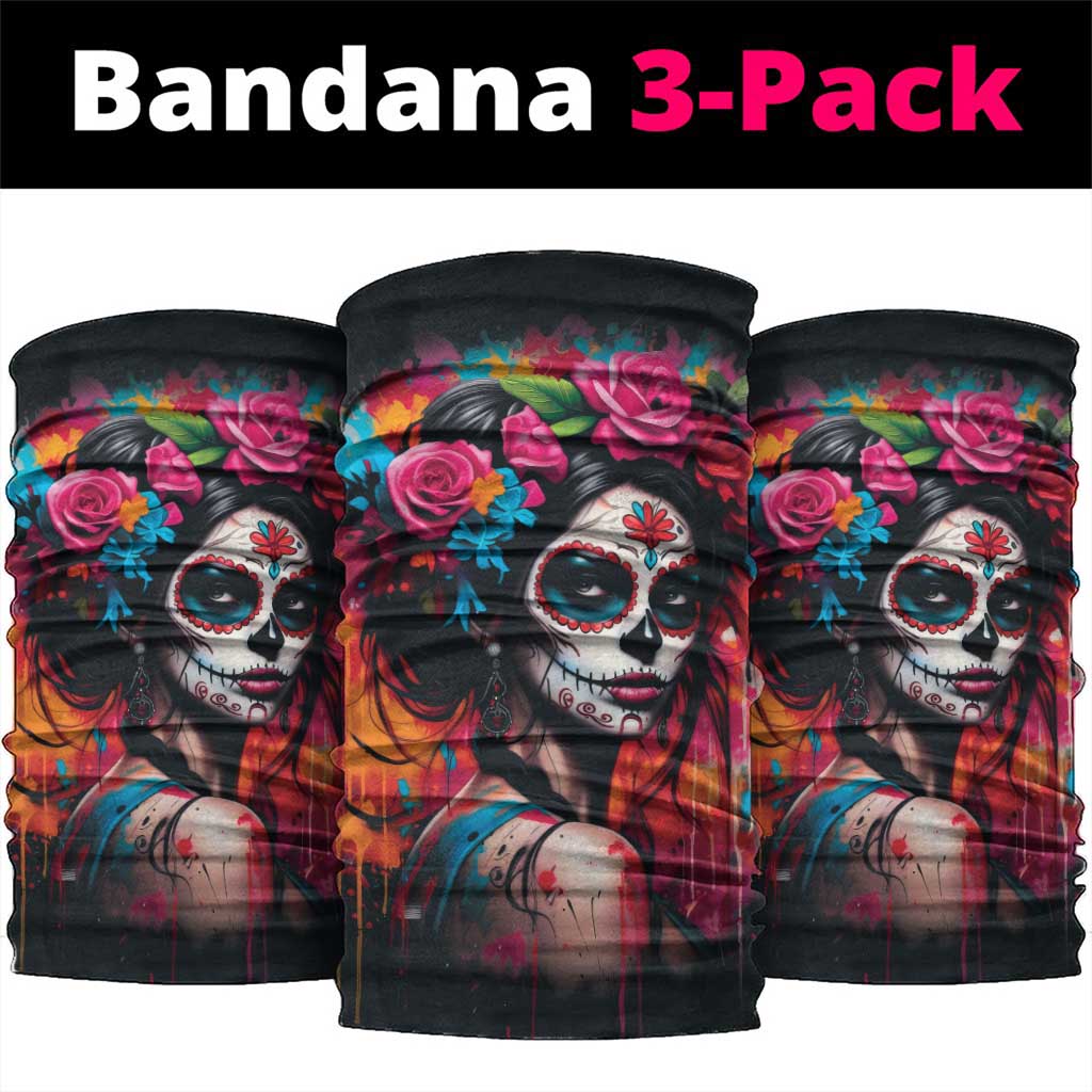 Mexico Day Of The Dead Neck Gaiter Rose Catrina Goddess Sugar Skull - Wonder Print Shop