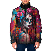 Mexico Day Of The Dead Padded Jacket Rose Catrina Goddess Sugar Skull - Wonder Print Shop