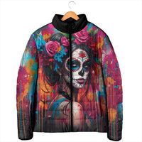 Mexico Day Of The Dead Padded Jacket Rose Catrina Goddess Sugar Skull - Wonder Print Shop