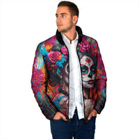 Mexico Day Of The Dead Padded Jacket Rose Catrina Goddess Sugar Skull - Wonder Print Shop