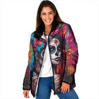 Mexico Day Of The Dead Padded Jacket Rose Catrina Goddess Sugar Skull - Wonder Print Shop