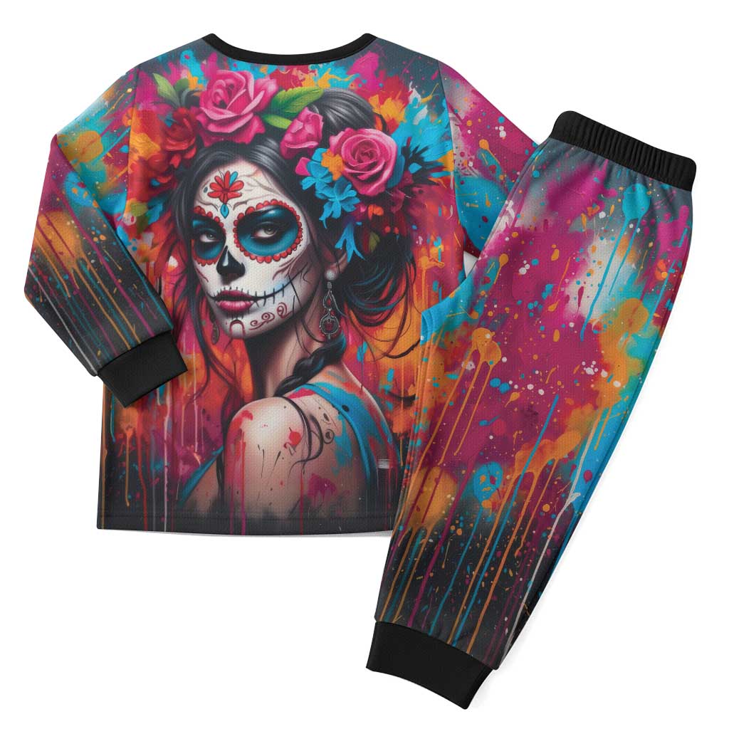 Mexico Day Of The Dead Christmas Pajama Set Rose Catrina Goddess Sugar Skull - Wonder Print Shop
