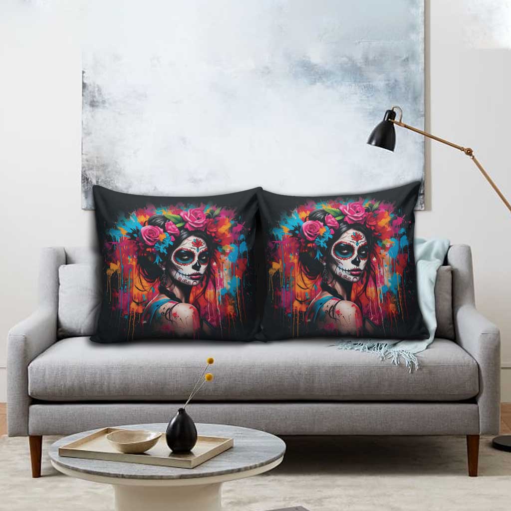 Mexico Day Of The Dead Pillow Cover Rose Catrina Goddess Sugar Skull - Wonder Print Shop