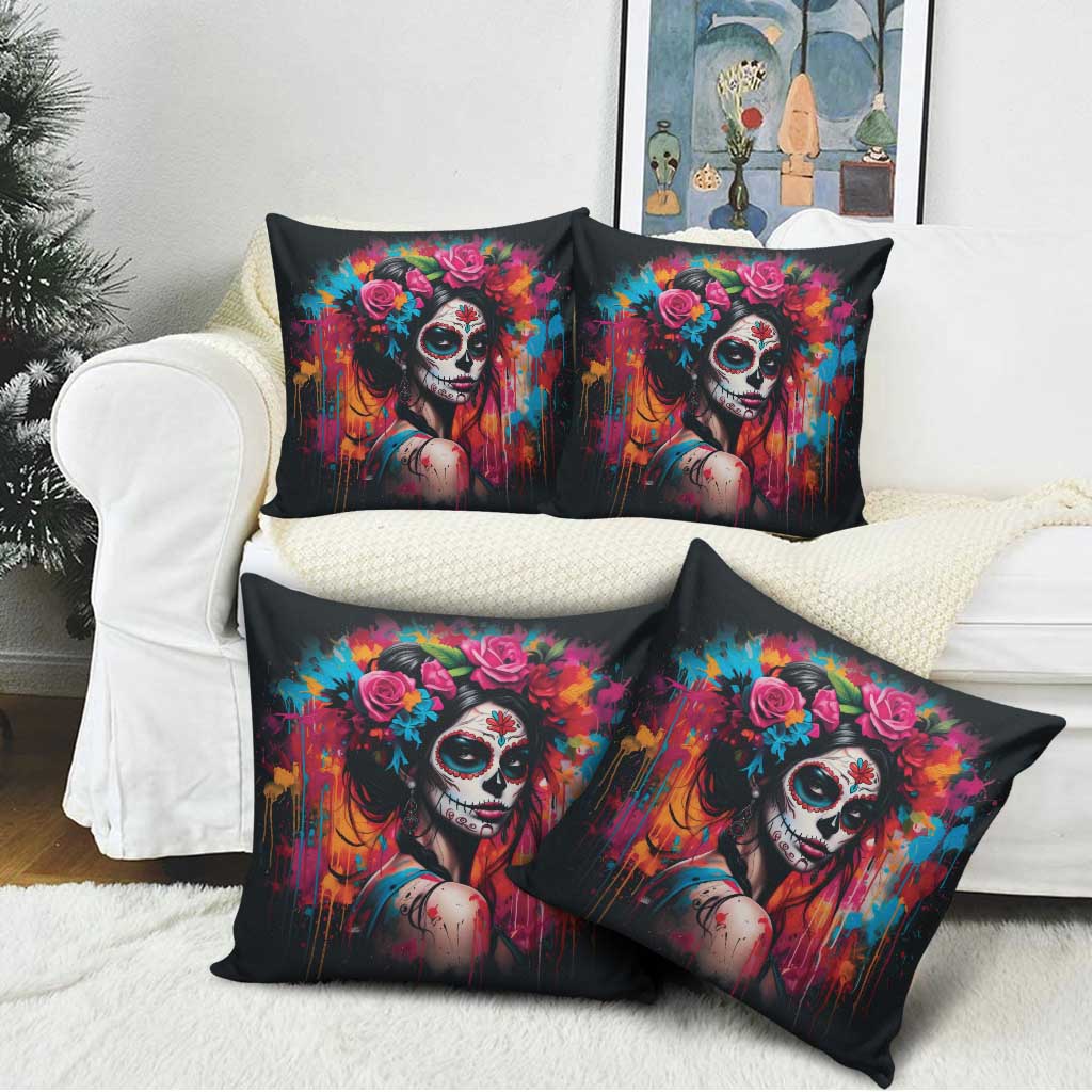 Mexico Day Of The Dead Pillow Cover Rose Catrina Goddess Sugar Skull - Wonder Print Shop