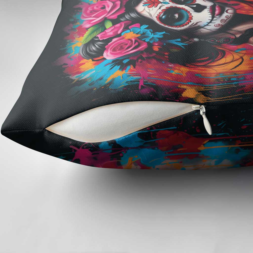 Mexico Day Of The Dead Pillow Cover Rose Catrina Goddess Sugar Skull - Wonder Print Shop
