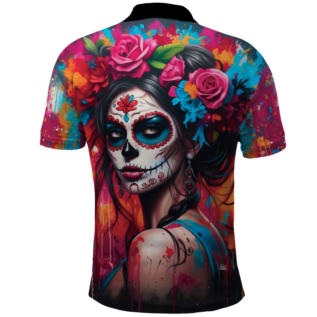 Mexico Day Of The Dead Polo Shirt Rose Catrina Goddess Sugar Skull - Wonder Print Shop