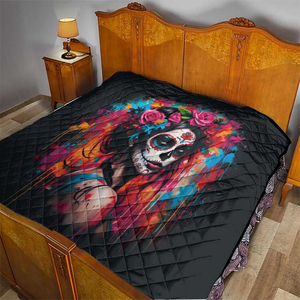 Mexico Day Of The Dead Quilt Rose Catrina Goddess Sugar Skull - Wonder Print Shop