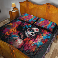 Mexico Day Of The Dead Quilt Bed Set Rose Catrina Goddess Sugar Skull - Wonder Print Shop