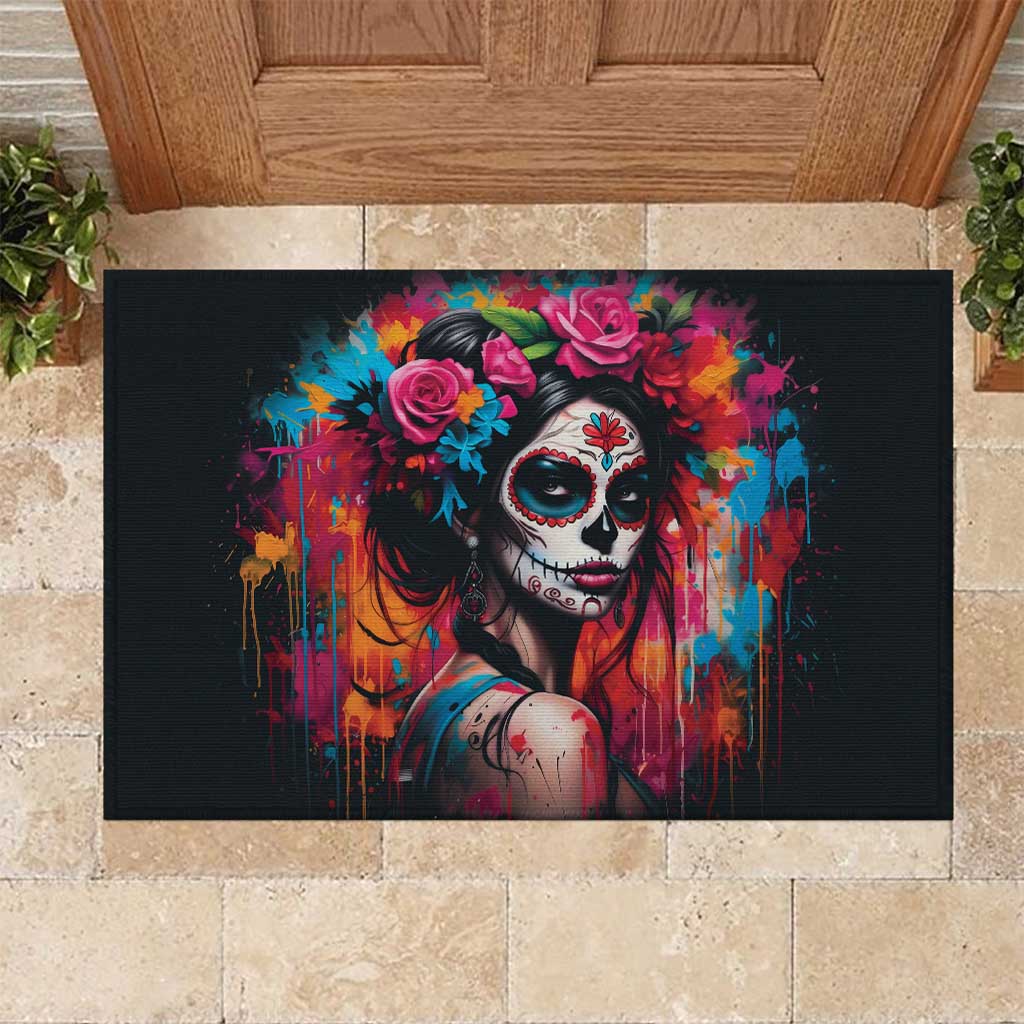 Mexico Day Of The Dead Rubber Doormat Rose Catrina Goddess Sugar Skull - Wonder Print Shop