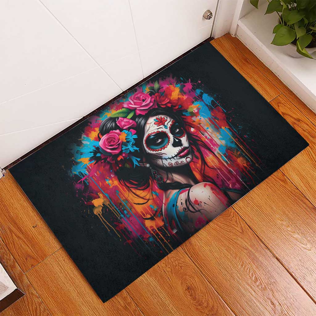 Mexico Day Of The Dead Rubber Doormat Rose Catrina Goddess Sugar Skull - Wonder Print Shop