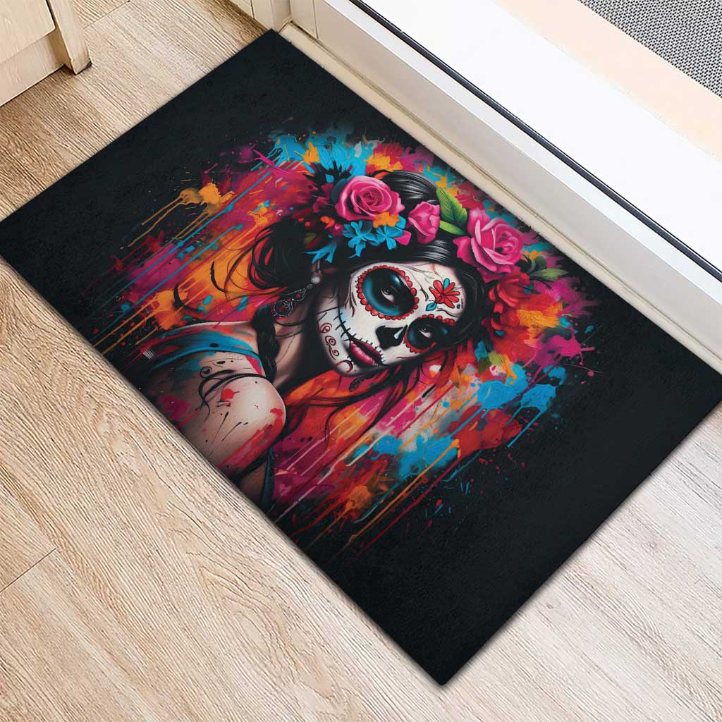 Mexico Day Of The Dead Rubber Doormat Rose Catrina Goddess Sugar Skull - Wonder Print Shop