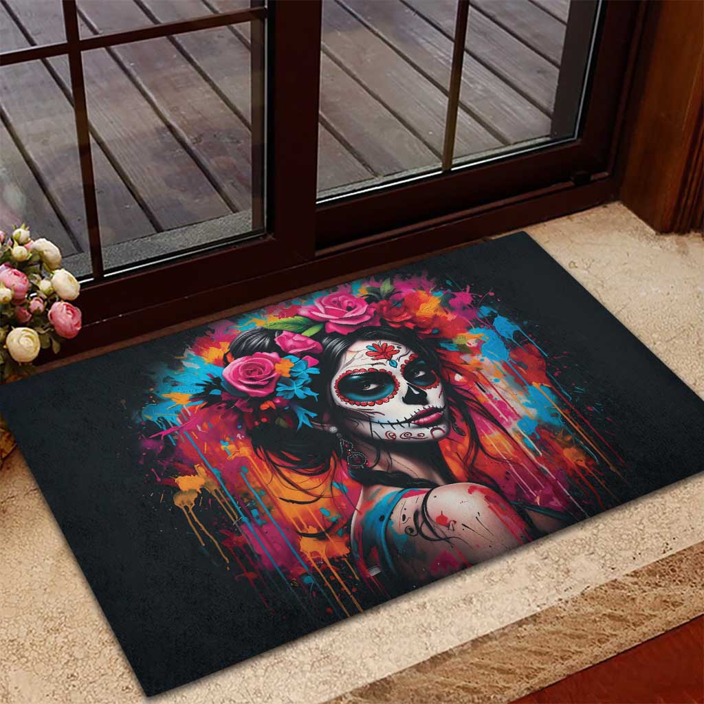 Mexico Day Of The Dead Rubber Doormat Rose Catrina Goddess Sugar Skull - Wonder Print Shop