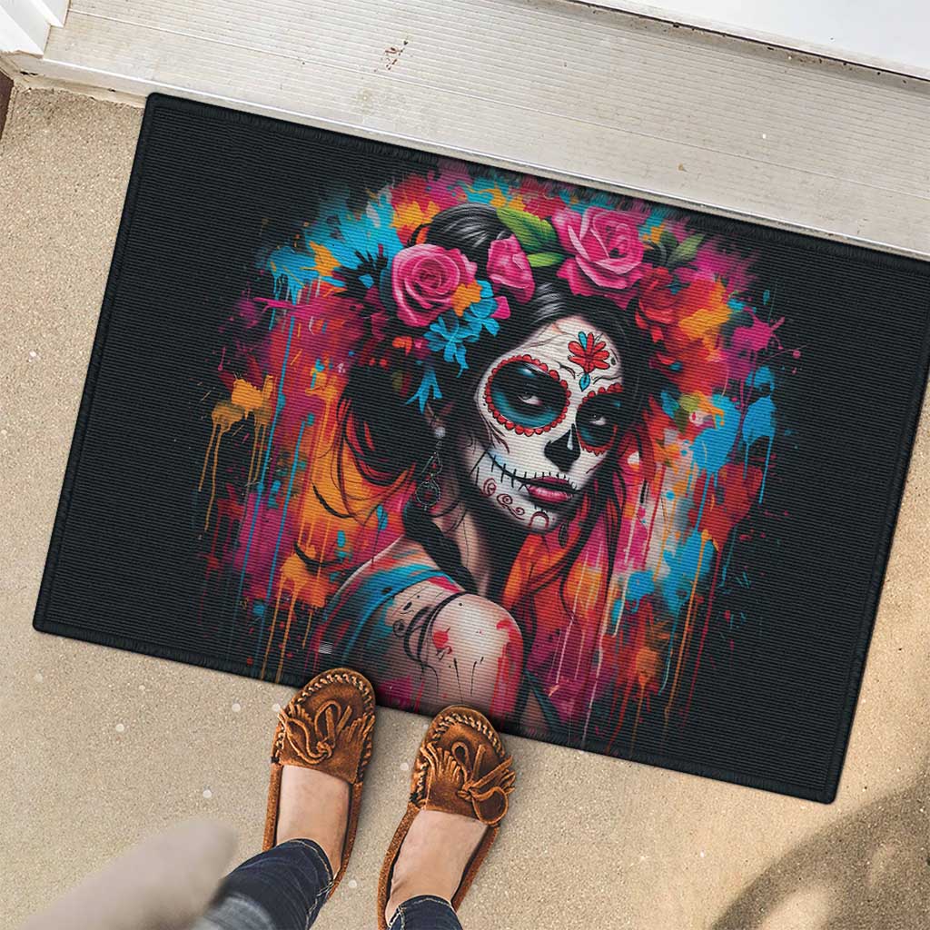 Mexico Day Of The Dead Rubber Doormat Rose Catrina Goddess Sugar Skull - Wonder Print Shop