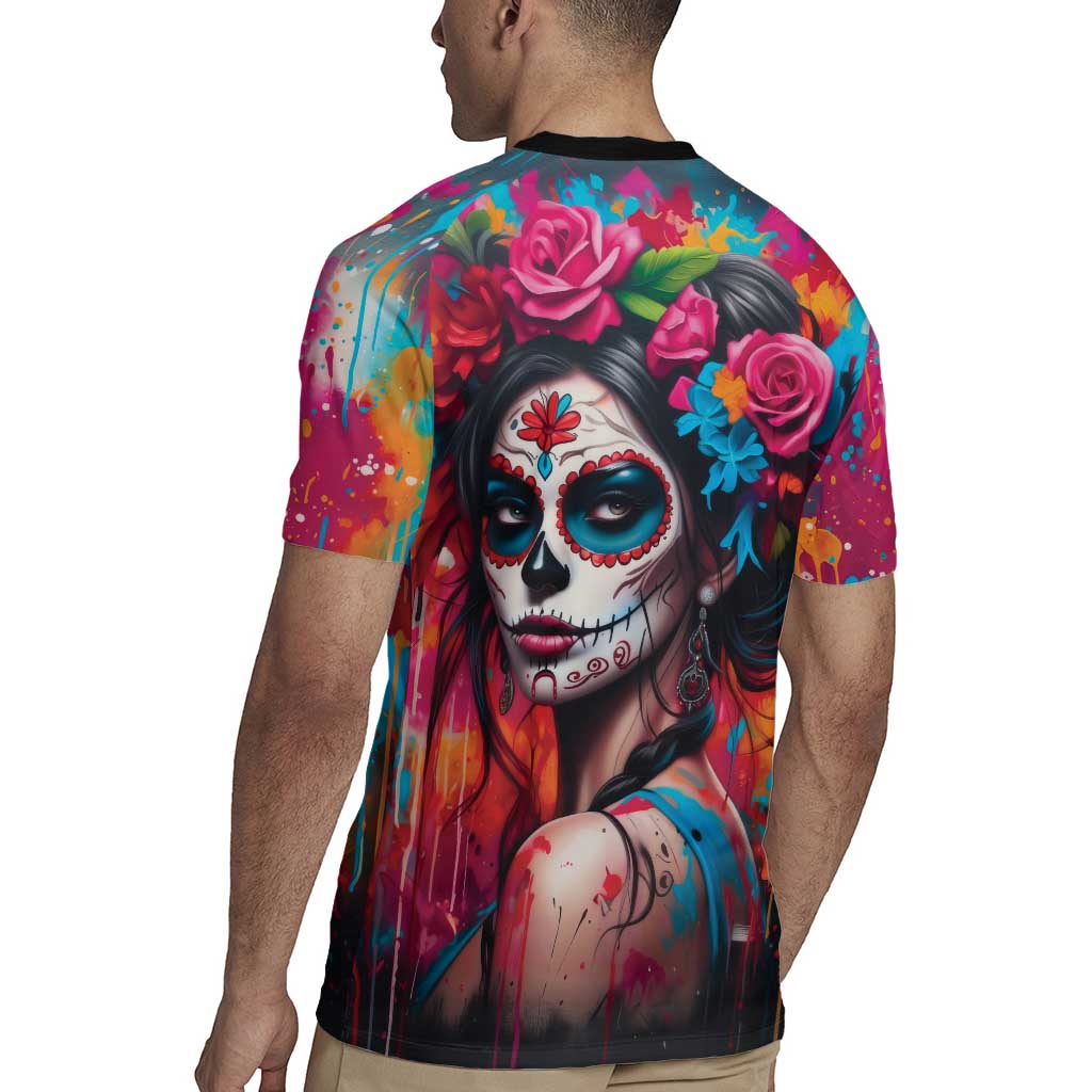 Mexico Day Of The Dead Rugby Jersey Rose Catrina Goddess Sugar Skull - Wonder Print Shop