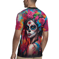 Mexico Day Of The Dead Rugby Jersey Rose Catrina Goddess Sugar Skull - Wonder Print Shop