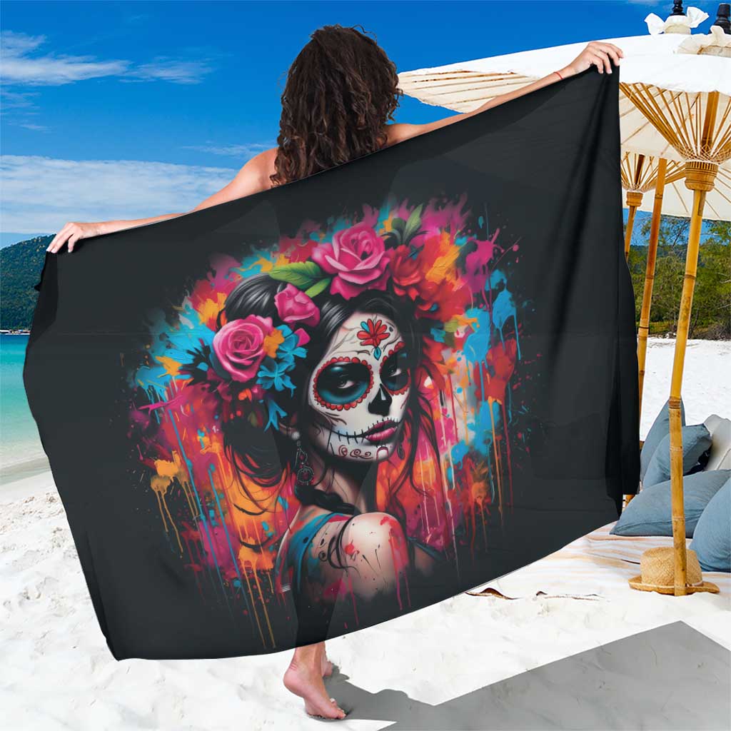 Mexico Day Of The Dead Sarong Rose Catrina Goddess Sugar Skull - Wonder Print Shop