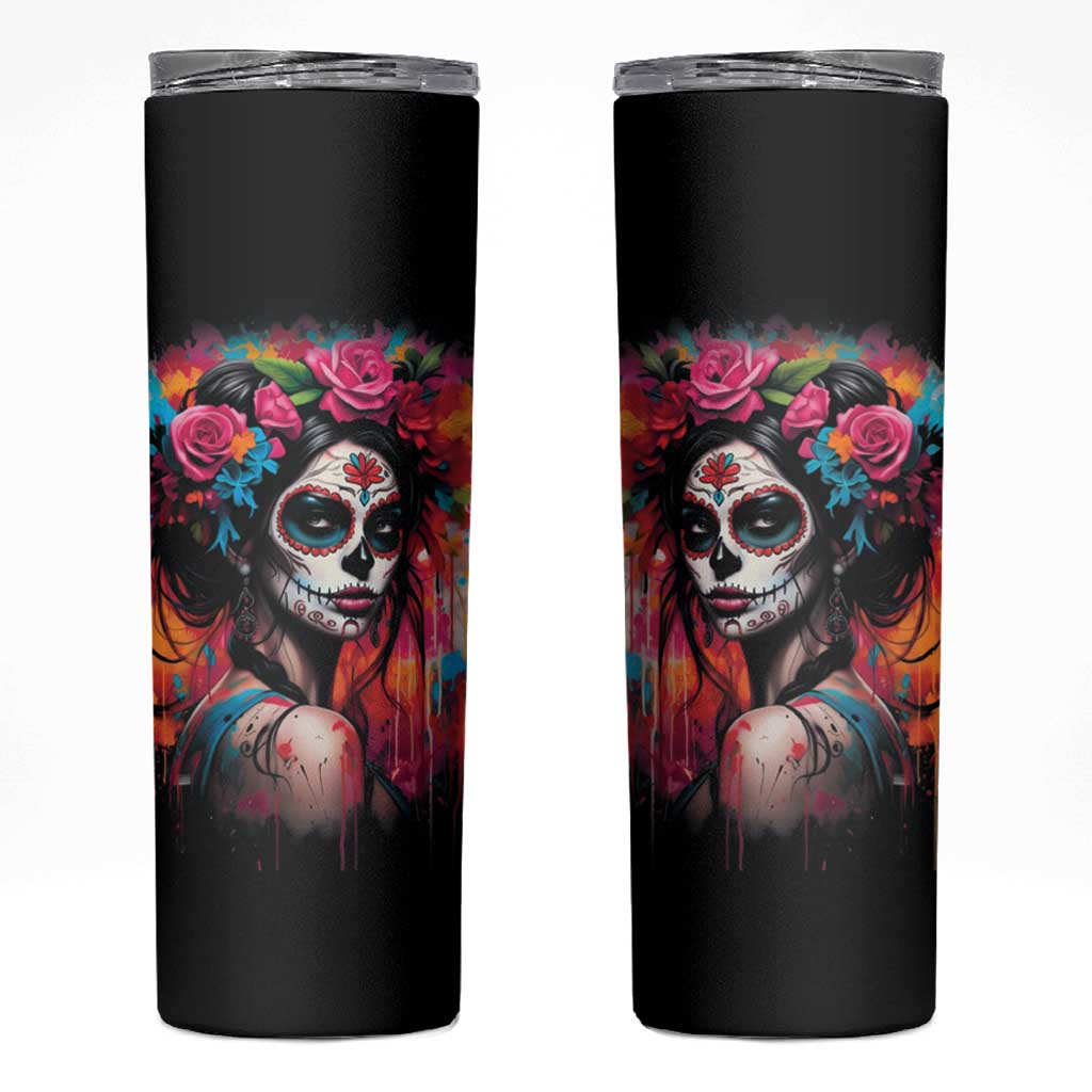 Mexico Day Of The Dead Skinny Tumbler Rose Catrina Goddess Sugar Skull - Wonder Print Shop