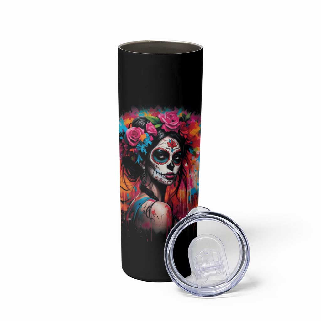 Mexico Day Of The Dead Skinny Tumbler Rose Catrina Goddess Sugar Skull - Wonder Print Shop