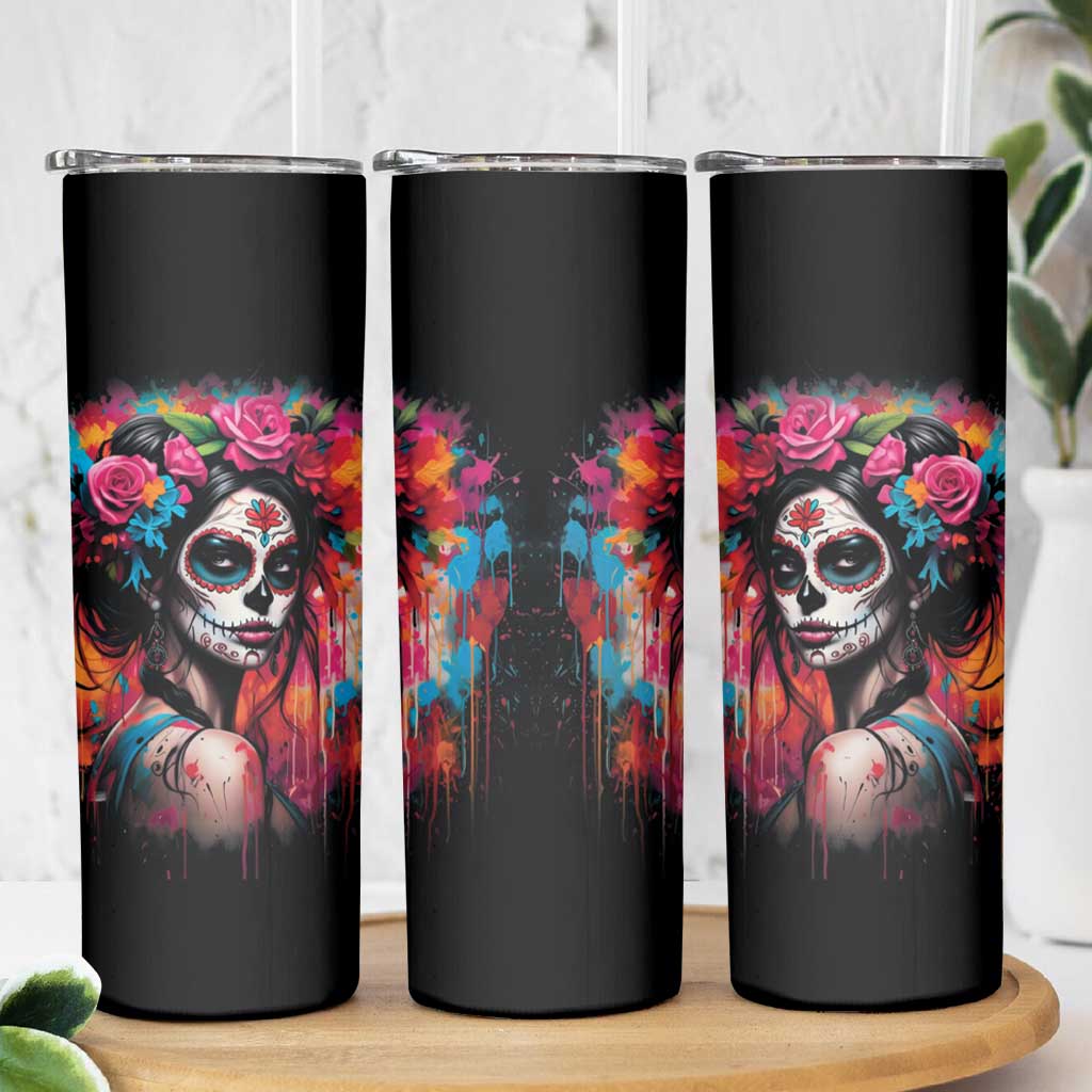 Mexico Day Of The Dead Skinny Tumbler Rose Catrina Goddess Sugar Skull - Wonder Print Shop