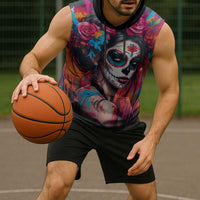 Mexico Day Of The Dead Sleeveless Hoodie Rose Catrina Goddess Sugar Skull - Wonder Print Shop