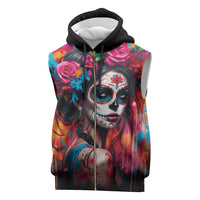 Mexico Day Of The Dead Sleeveless Zip Hoodie Rose Catrina Goddess Sugar Skull - Wonder Print Shop