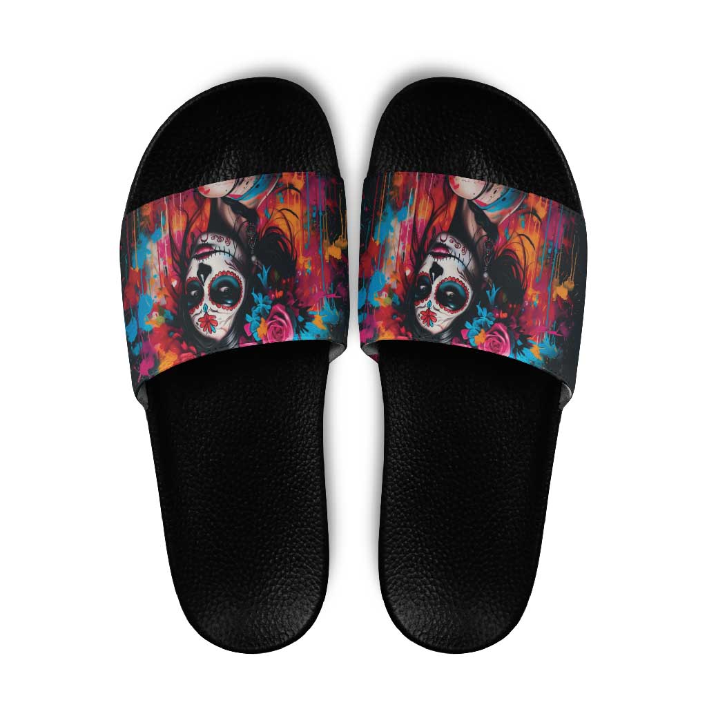 Mexico Day Of The Dead Slide Sandals Rose Catrina Goddess Sugar Skull - Wonder Print Shop