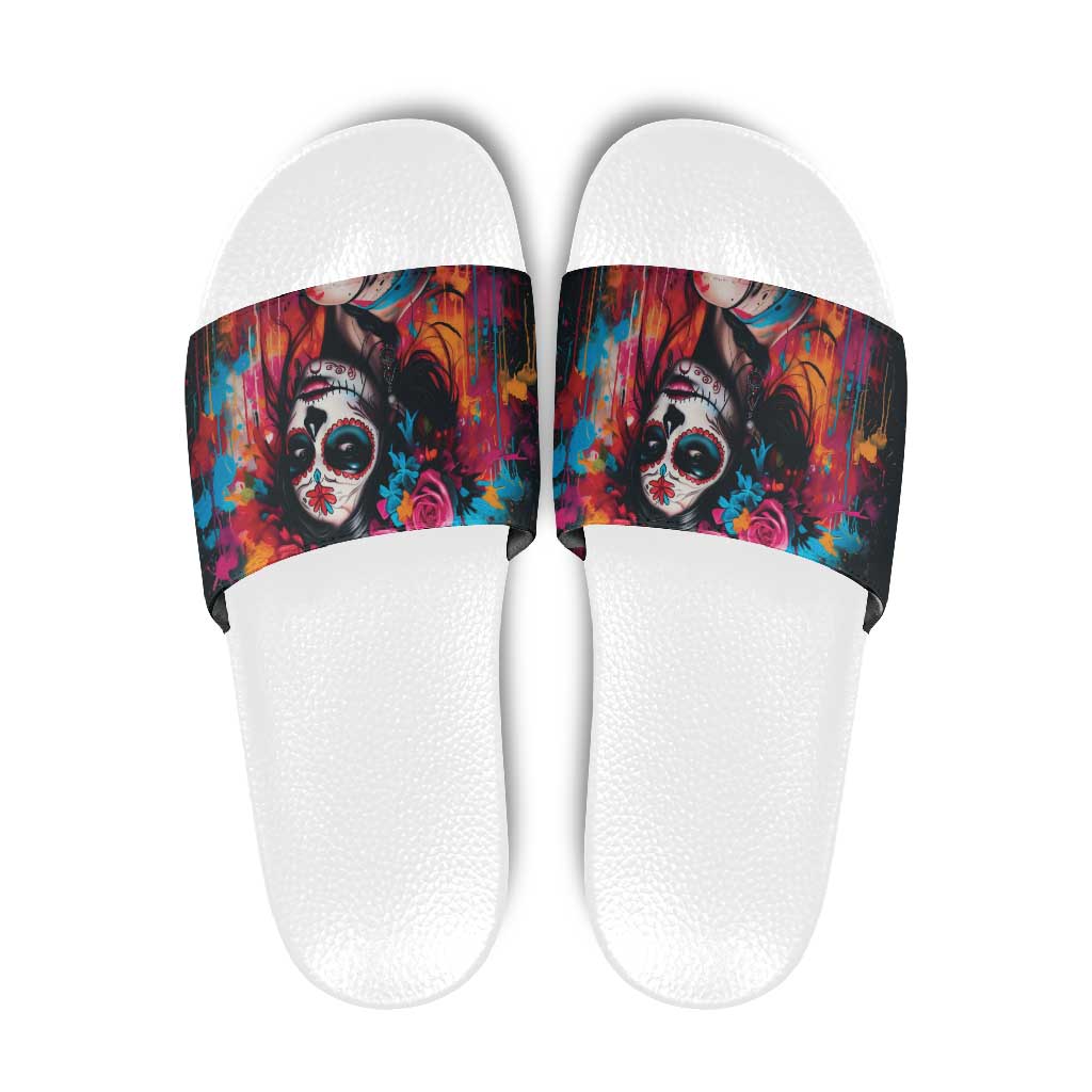 Mexico Day Of The Dead Slide Sandals Rose Catrina Goddess Sugar Skull - Wonder Print Shop