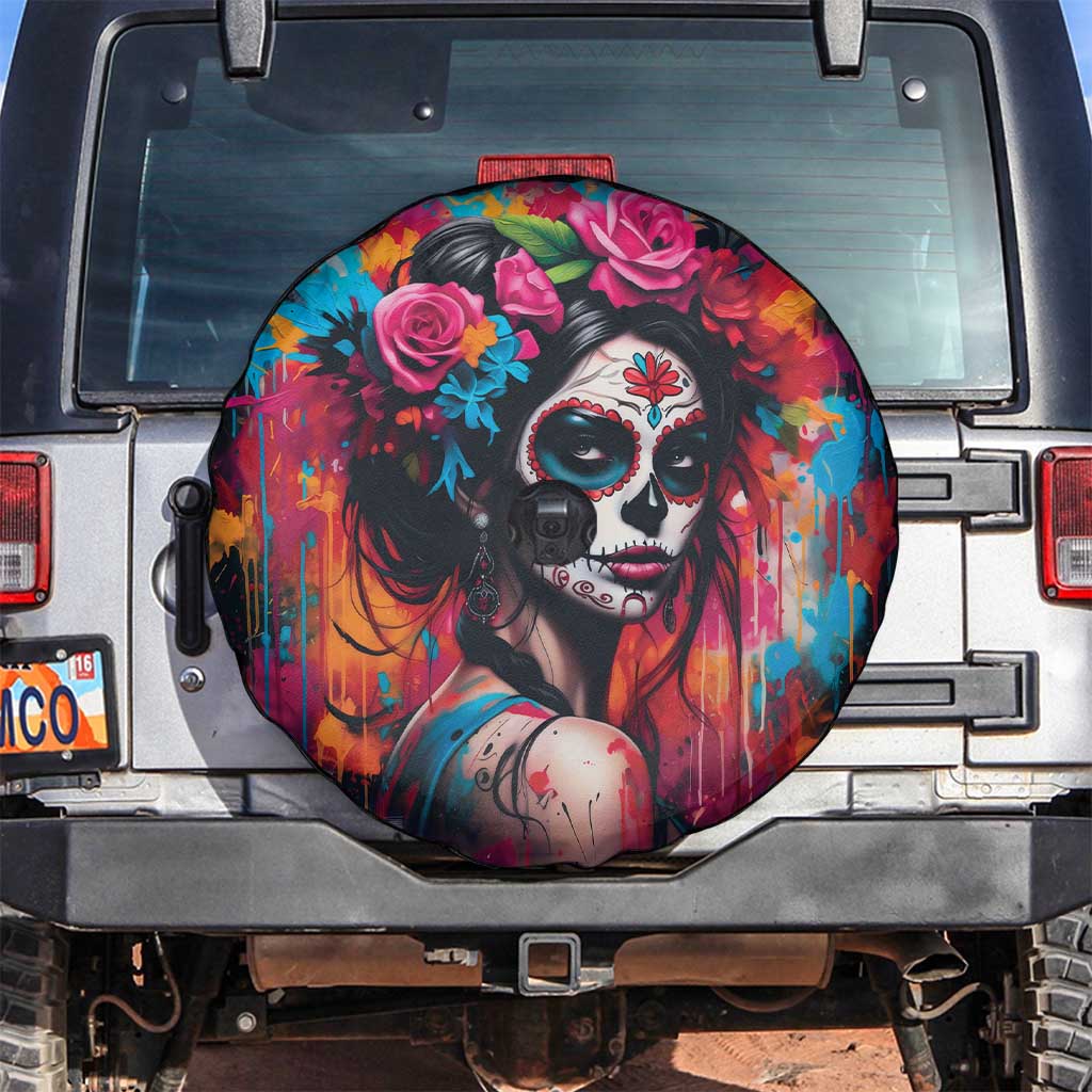 Mexico Day Of The Dead Spare Tire Cover Rose Catrina Goddess Sugar Skull - Wonder Print Shop