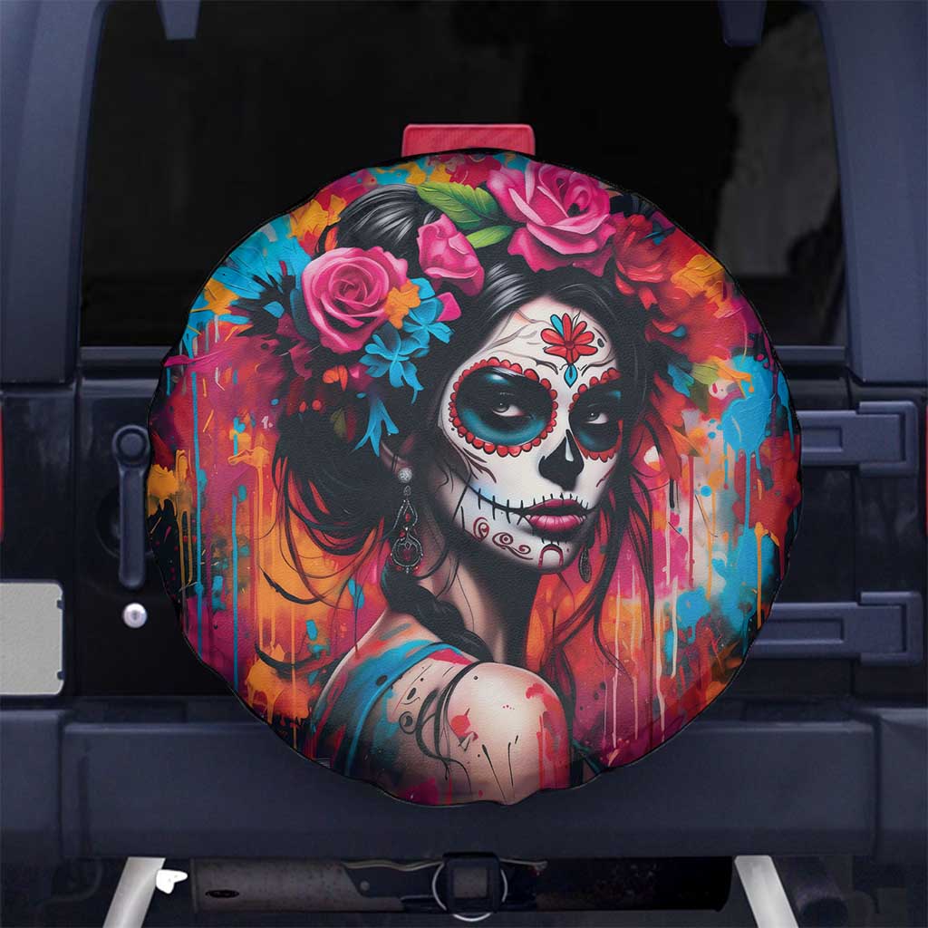 Mexico Day Of The Dead Spare Tire Cover Rose Catrina Goddess Sugar Skull - Wonder Print Shop