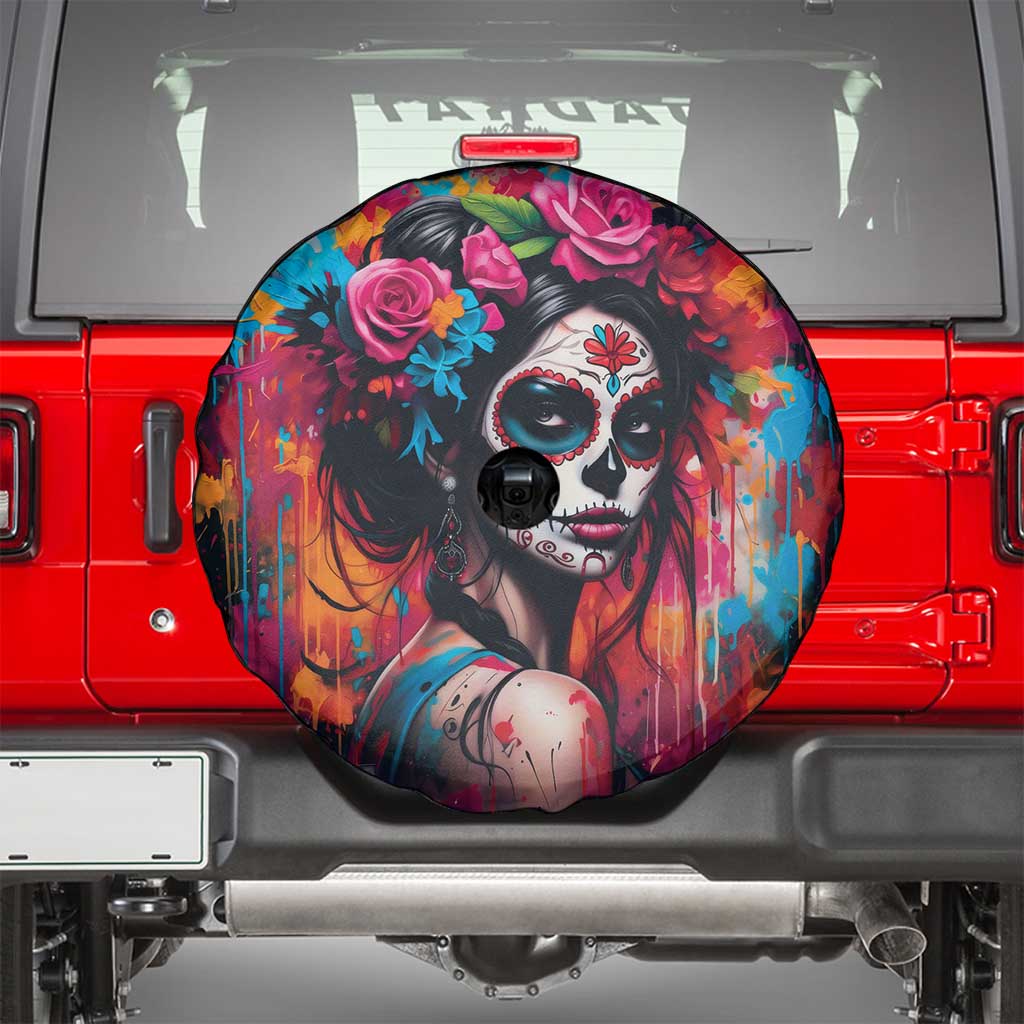 Mexico Day Of The Dead Spare Tire Cover Rose Catrina Goddess Sugar Skull - Wonder Print Shop