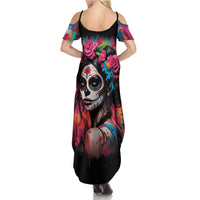 Mexico Day Of The Dead Summer Maxi Dress Rose Catrina Goddess Sugar Skull - Wonder Print Shop