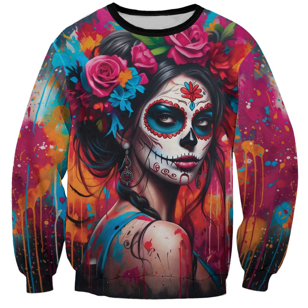 Mexico Day Of The Dead Sweatshirt Rose Catrina Goddess Sugar Skull - Wonder Print Shop
