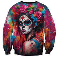 Mexico Day Of The Dead Sweatshirt Rose Catrina Goddess Sugar Skull - Wonder Print Shop