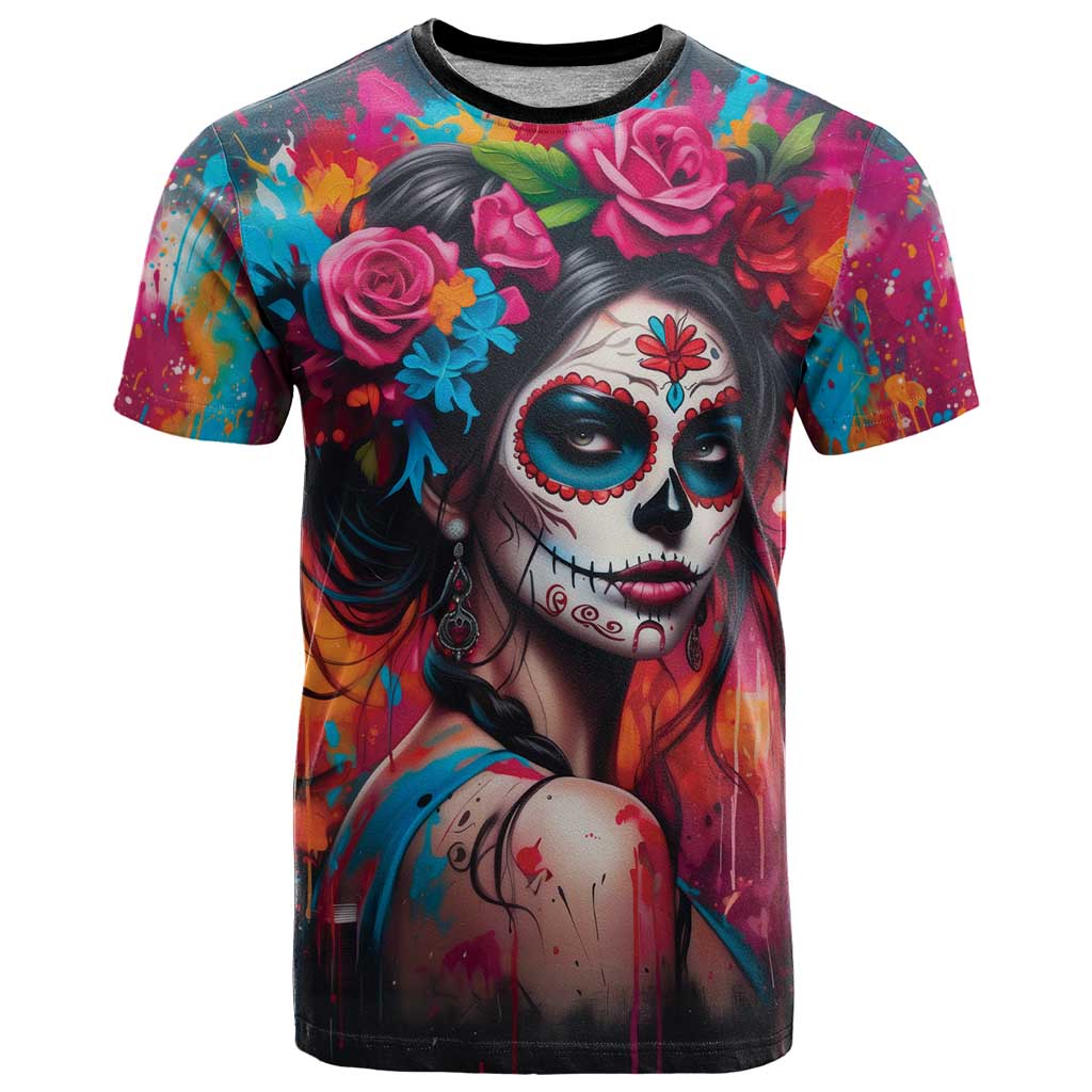 Mexico Day Of The Dead T Shirt Rose Catrina Goddess Sugar Skull - Wonder Print Shop