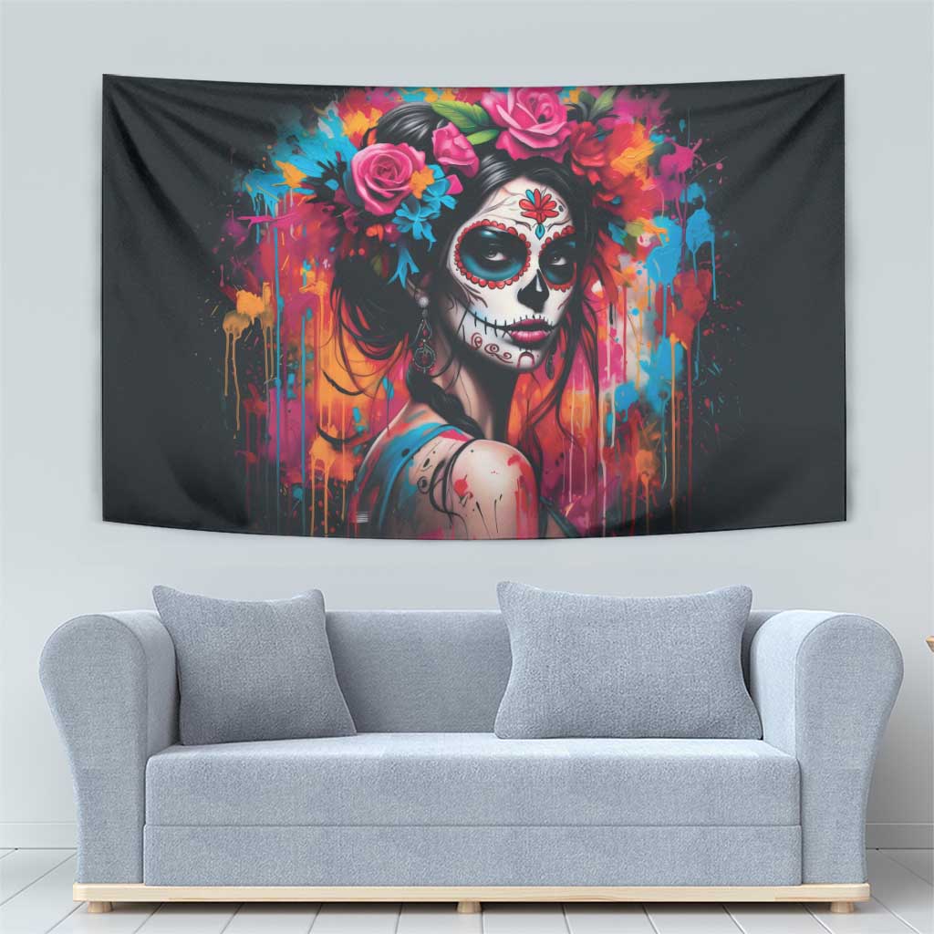 Mexico Day Of The Dead Tapestry Rose Catrina Goddess Sugar Skull - Wonder Print Shop