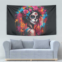 Mexico Day Of The Dead Tapestry Rose Catrina Goddess Sugar Skull - Wonder Print Shop