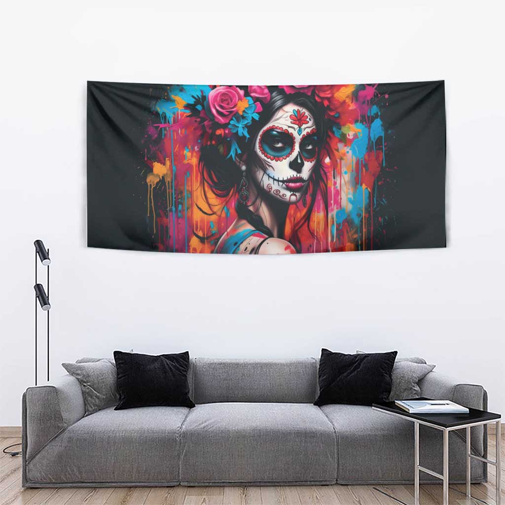 Mexico Day Of The Dead Tapestry Rose Catrina Goddess Sugar Skull - Wonder Print Shop