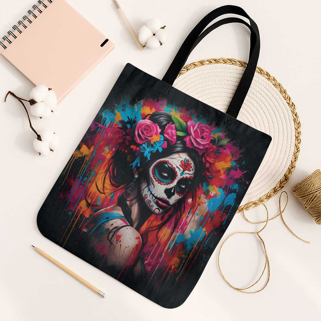 Mexico Day Of The Dead Tote Bag Rose Catrina Goddess Sugar Skull - Wonder Print Shop