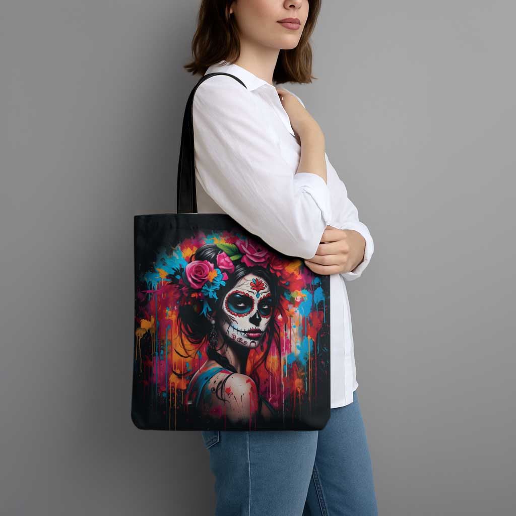 Mexico Day Of The Dead Tote Bag Rose Catrina Goddess Sugar Skull - Wonder Print Shop