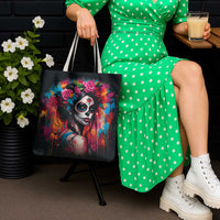 Mexico Day Of The Dead Tote Bag Rose Catrina Goddess Sugar Skull - Wonder Print Shop