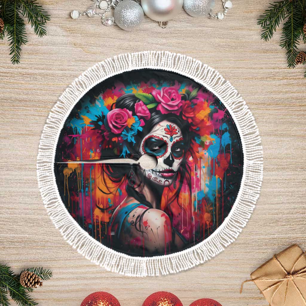 Mexico Day Of The Dead Tree Skirt Rose Catrina Goddess Sugar Skull - Wonder Print Shop