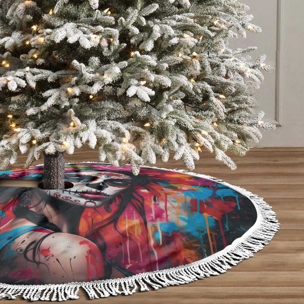 Mexico Day Of The Dead Tree Skirt Rose Catrina Goddess Sugar Skull - Wonder Print Shop