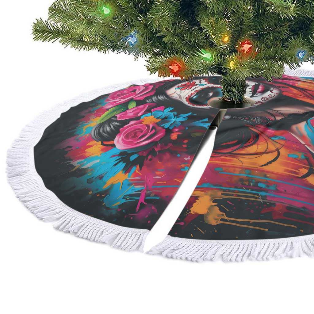 Mexico Day Of The Dead Tree Skirt Rose Catrina Goddess Sugar Skull - Wonder Print Shop