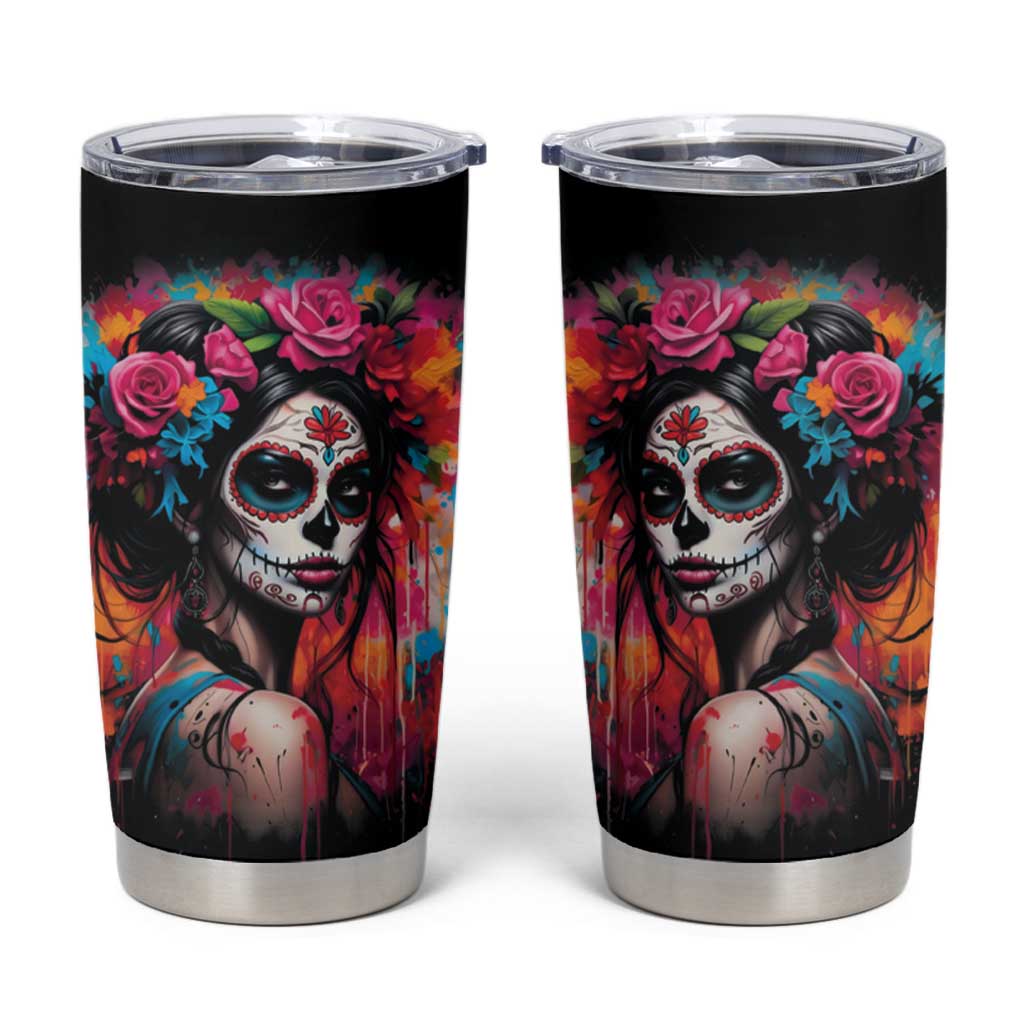 Mexico Day Of The Dead Tumbler Cup Rose Catrina Goddess Sugar Skull - Wonder Print Shop