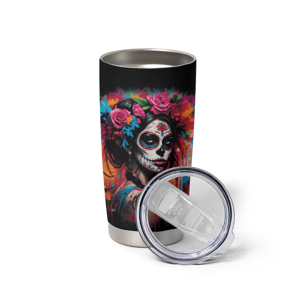 Mexico Day Of The Dead Tumbler Cup Rose Catrina Goddess Sugar Skull - Wonder Print Shop
