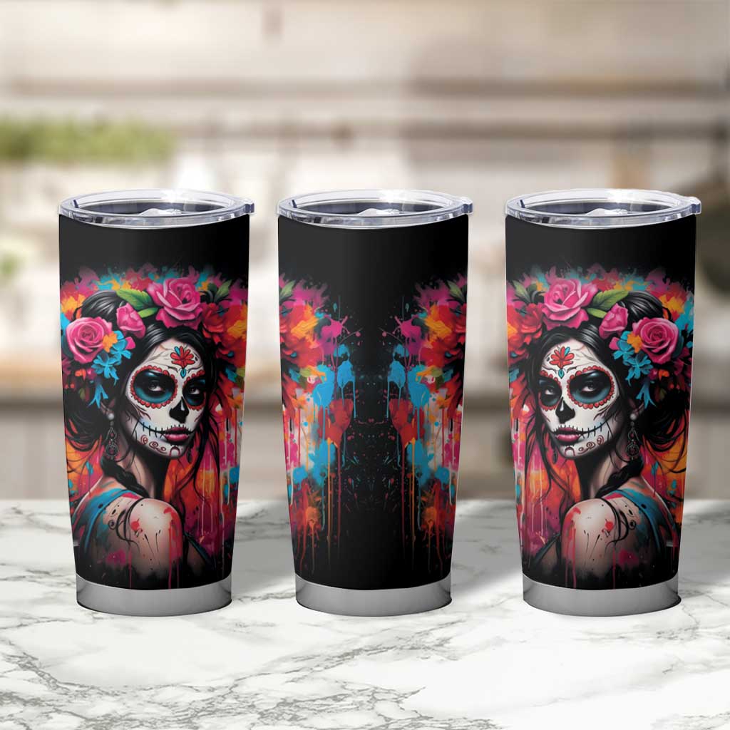 Mexico Day Of The Dead Tumbler Cup Rose Catrina Goddess Sugar Skull - Wonder Print Shop