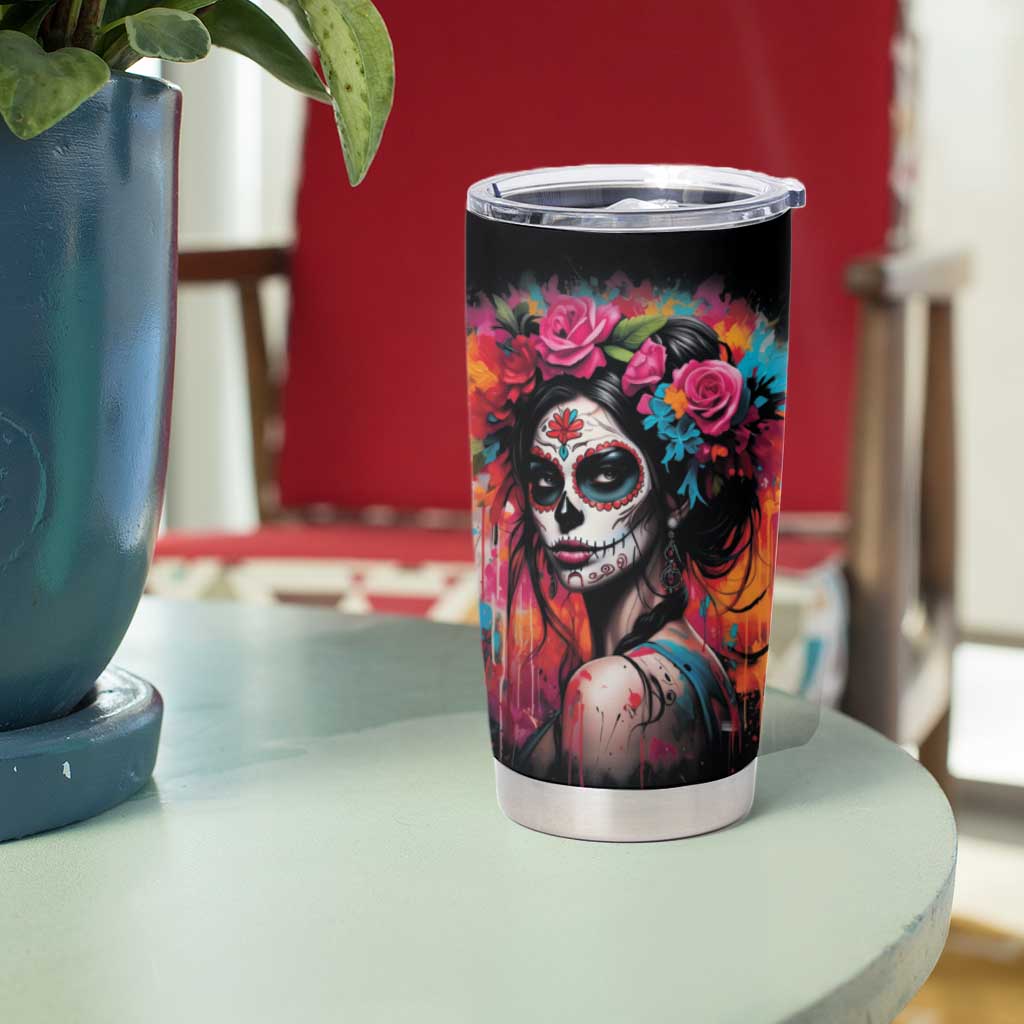 Mexico Day Of The Dead Tumbler Cup Rose Catrina Goddess Sugar Skull - Wonder Print Shop