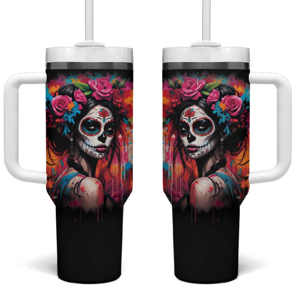 Mexico Day Of The Dead Tumbler With Handle Rose Catrina Goddess Sugar Skull - Wonder Print Shop