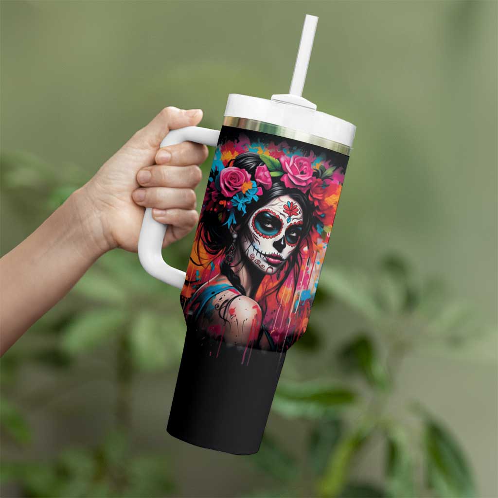 Mexico Day Of The Dead Tumbler With Handle Rose Catrina Goddess Sugar Skull - Wonder Print Shop