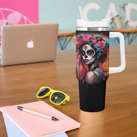 Mexico Day Of The Dead Tumbler With Handle Rose Catrina Goddess Sugar Skull - Wonder Print Shop